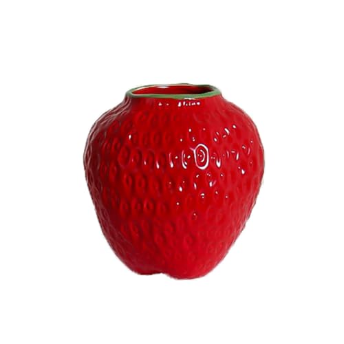 BURLOE Erdbeer Dekorative Keramik Vase, Modern Strawberry Vasen Für Blumen Vintage Erdbeervase Wohnzimmer Küche Garten Büro Vase Deko Rot Decor,Rot,S von BURLOE