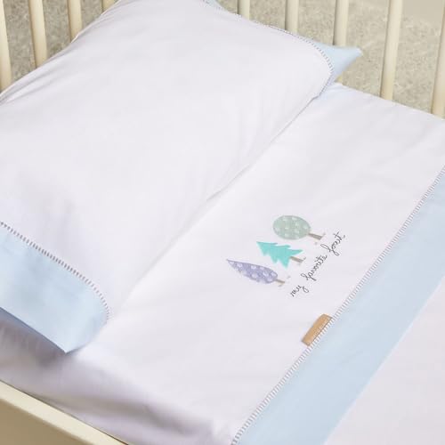 BURRITO BLANCO | Coralina-Bettlaken, Bestickt, 913, Blau | für Maxi-Kinderbett 70 cm (+ Maße verfügbar) | Babybettlaken von BURRITO BLANCO