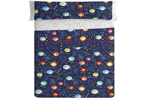 Burrito Blancoes Blatt Set 160 90 Kinder mit einem Print-Design Planeten/Plansatz für Einzelbett Kinder bis 90x200 90x190, Narajas und Dunkelblau von BURRITO BLANCO