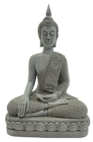 BUSDUGA 2894 Buddha sitzend auf Sockel grau 38cm Statue Feng Shui Steinoptik von BUSDUGA