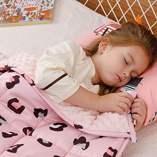 BUZIO Gewichtsdecke Kinder, 1,3 kg Ultra gemütlich Minky-gepunktet und Baumwollseite mit Cartoon-Mustern schwere Decke ideal zum Beruhigen und Schlafen, 90 x 120 cm, rosa Panther von BUZIO