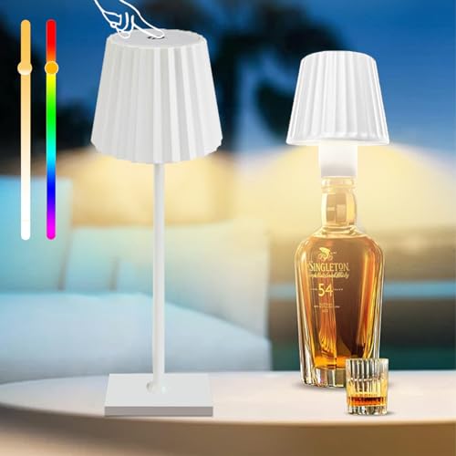 2 In1 Flaschenlampe Aufsatz LED, Tischlampe Kabellos Flaschenlampe Dimmbare IP54 Kabellose Touch Tischlampe, 3 Color+RGBW Touch Flaschenlicht Für Innen Und Außen Restaurant & Bar (B, Weiß) von BVJKHQ