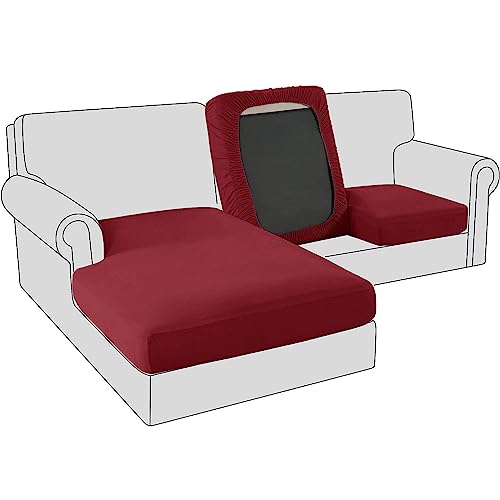 Sofa Sitzkissenbezug, Samt Stretch Bezug für Sofa Sitzkissen, Elastische Couchüberzüge, Sofasitzbezug Schonbezug Ersatz für einzelne Kissen (3-Sitzer,Weinrot) von BXFUL