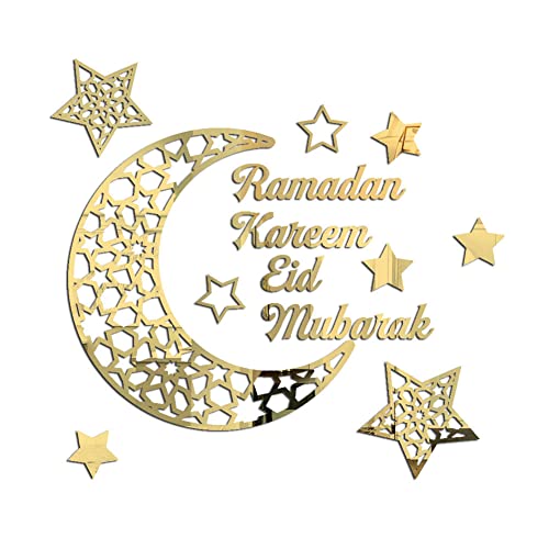 Eid Mubarak Aufkleber, Hohler Halbmond Acryl Spiegelaufkleber Ramadan Wandaufkleber Stern Mond Selbstklebende Aufkleber Muslim Ramadan Kareem Hintergrund für islamische Party Ramadan Deko-45cmx42cm von BYNYXI