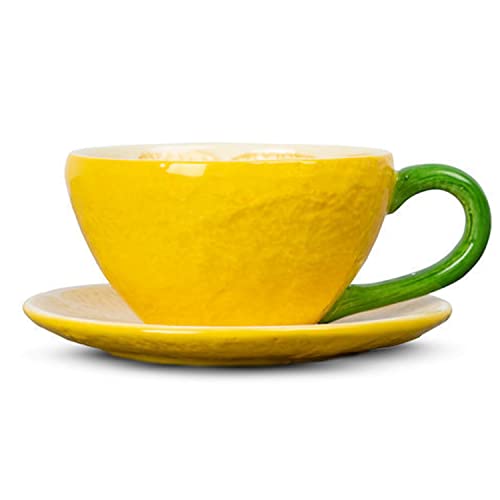 BYON Tasse mit Untertasse aus Dolomit Keramik in der Farbe Gelb-Grün 25cl, Maße: 13,5cm x 13,5cm x 7,5cm, 5228625510 von BYON