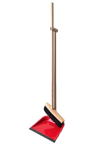 BaWoTec Stehkehrgarnitur Rote Ronja Kehrschaufel mit Naturhaar Besen mit langem Stiel ermöglicht Rückenschonendes Arbeiten von BaWoTec