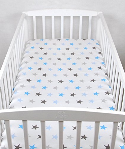 BABYLUX Kinder Baby SPANNBETTLAKEN Spannbetttuch Baumwolle 60x120 70x140 Sterne (60x120 cm, 94. Sterne Blau) von BabyLux