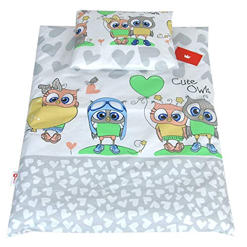 BabyLux 2 TLG. Set Bezug für Kinderwagen Stubenwagen oder Wiege Garnitur Bettwäsche Kissen Decke 60 x 78 cm (101. Eule Grau) von BabyLux