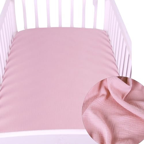 BabyLux Spannbettlaken MUSSELIN 60x120 / 70x140 cm Spennbetttuch Baby-& Kinderbett (Rosa, 70x140 cm) von BabyLux