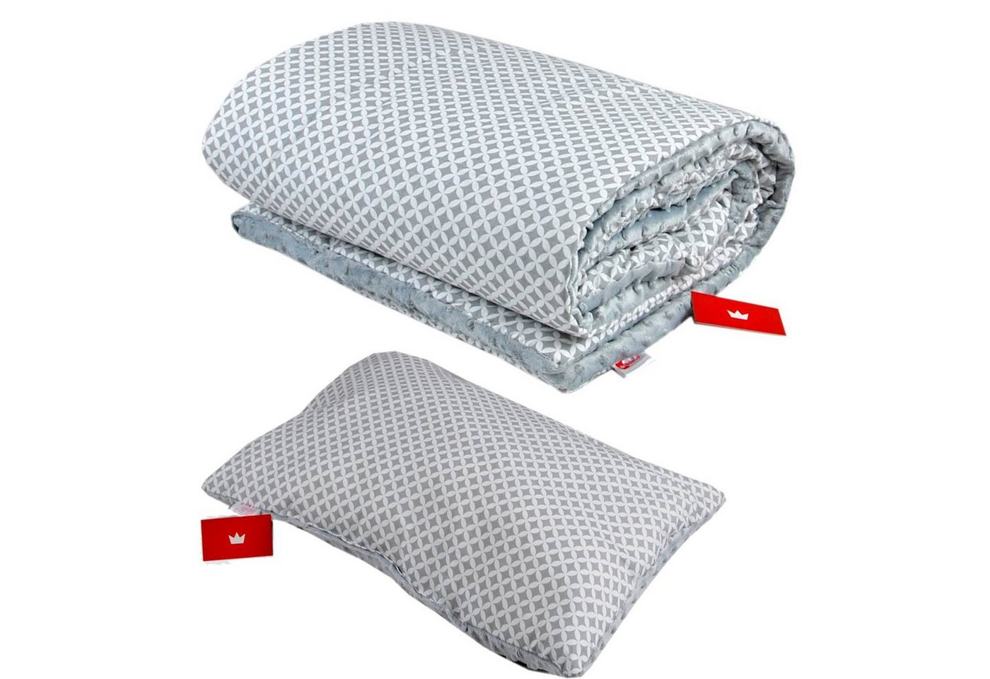 Kinderdecke BABYLUX Kuscheldecke 100 x 150 cm Babydecke Kinderdecke MINKY XXL, BabyLux, 10. Grau + Maroko mit Kissen von BabyLux