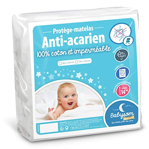 Babysom - Baby Matratzenschoner | Kinder Matratzenauflage - Anti Milben - 60x120 cm - Wasserdicht - 100% Baumwolle - Leicht und geräuschlos - Atmungsaktiv von Babysom