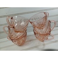 6 Vintage Arcoroc France Rosa Glas Rosaline Swirl Teetassen. 6Oz Zustand Ist in Gutem | 16#afB von BacktoyouShop