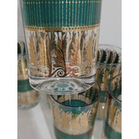 7 Vintage Grün Gold Trinkglas Trinkgläser 10 Unzen 5, 5 Zoll Zustand Ist Gebraucht in Gutem | Af7(A von BacktoyouShop
