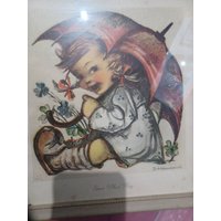 Vintage Bilderrahmen Hummel Umbrella Girl Kommen Was Darf 10×11. Regenschirmmädchen Kann 10×11 in Gutem Condi von BacktoyouShop