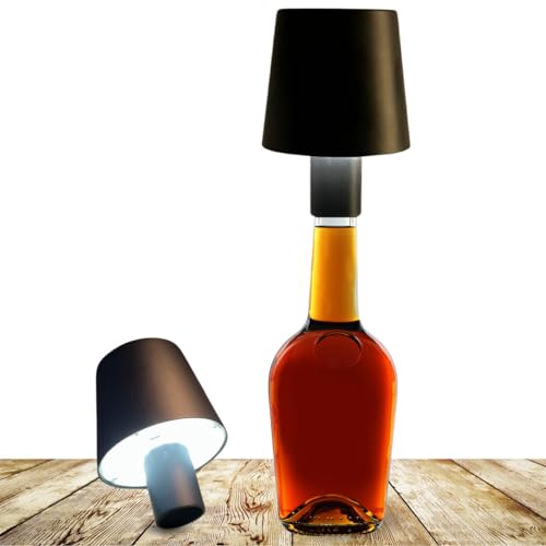 Bada Bing 2er Set LED Akku Touch Lampe schwarz als Flaschenlicht - Deko Lampe als Aufsatz für Flaschen - dimmbar und wiederaufladbar - Tischlampe kabellos in warmweiß und kaltweiß - Tischleuchte Haus von Bada Bing
