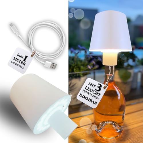 Bada Bing LED Akku Touch Lampe weiß als Flaschenlicht - Deko Lampe als Aufsatz für Flaschen - dimmbar und wiederaufladbar - Tischlampe kabellos in warmweiß und kaltweiß - Tischleuchte Haus Garten von Bada Bing
