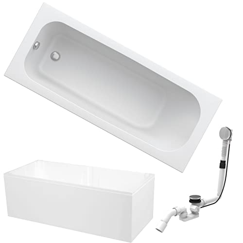 HOESCH Badewanne RIVIERA | Design Badewanne | Acryl | 170x75cm | KOMPLETTPAKET mit Wannenträger und Ablaufgarnitur | Modell BADOSAN von badosan