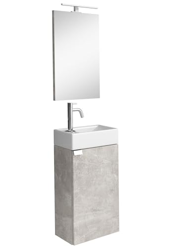 WC Badmöbel Apollo 40x22 cm Grau Beton - Schrank Waschbecken Bad Toilette mit Spiegel und LED von Badplaats B.V.