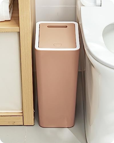 Baffect Push-Lid Küche Mülleimer, drücken Cover Art Küche Mülleimer Schlank Mülleimer für Wohnzimmer WC Müll Büro Papierkorb (braun) von Baffect