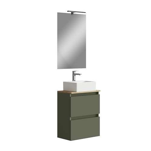 Baikal MAIA, Melamin, 16 mm Keramisches Spiegel Badezimmermöbel mit Waschbecken, Moosgrün, 50 X 60 X 30 von Baikal