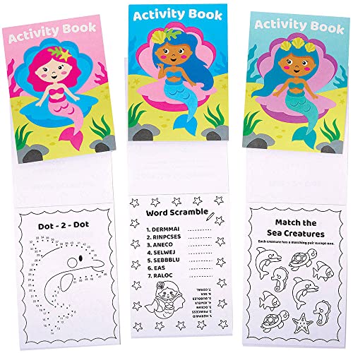 Baker Ross FC954 Meerjungfrau Mini Aktivitäten Bücher - 12er Pack, Puzzles und Malen nach Zahlen für Kinder von Baker Ross