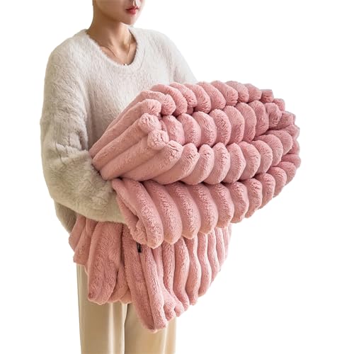 Baketron Kuscheldecke Kaninchen Plüsch Decke， Kunstpelz Fleece Decke，Flauschig Weich Dicke Kaninchen Decke für Bett Sofa Couch Schlafzimmer lässig Decke Tagesdecke Decke （Rosa 150x200cm） von Baketron