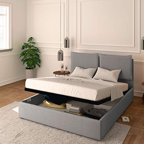 Baldiflex Doppelbett mit Stauraum, Modell Licia aus Stoff, Lattenrost, für Doppelbetten 160 x 200 cm, Kopfteil fein gepolstert, Farbe Grau von Baldiflex