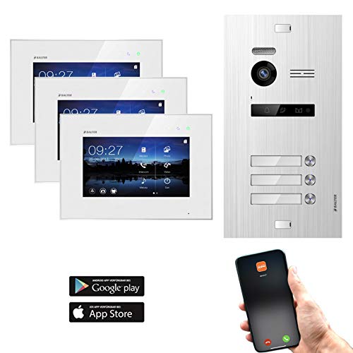 BALTER EVO Video Türsprechanlage ✓ Touchscreen 7 Zoll Monitor ✓ Türstation für 3 Familienhaus Türklingel ✓ Smartphone App ✓ 2-Draht BUS ✓ 150° Weitwinkel-Kamera von Balter