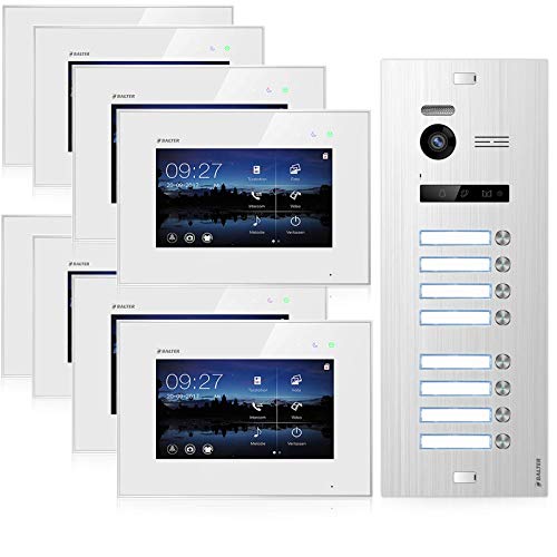 BALTER EVO Video Türsprechanlage ✓ Touchscreen 7 Zoll Monitor ✓ Türstation für 8 Familienhaus Türklingel ✓ 2-Draht BUS ✓ 150° Weitwinkel-Kamera von Balter