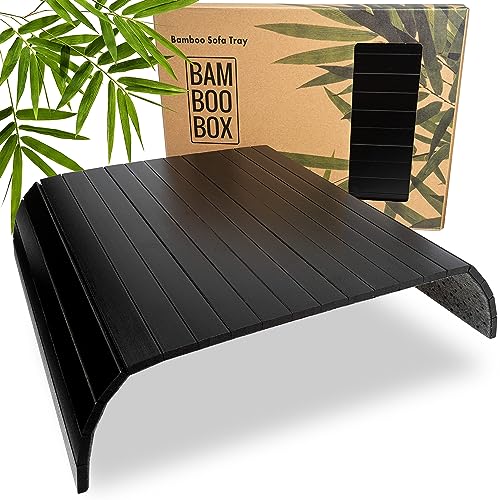 BAM BOO BOX Sofatablett aus Bambus - Couch Tablett flexibel - Sofatablett Armlehne - Sofa Tablett Holz - Sofa Tablett Armlehne - Armlehnen Tablett - Tablett für Sofa und Couch - Schwarz von BAM BOO BOX