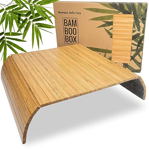 BAM BOO BOX Sofatablett aus Bambus - Couch Tablett flexibel - Sofatablett Armlehne - Sofa Tablett Holz - Sofa Tablett Armlehne - Armlehnen Tablett - Tablett für Sofa und Couch - Naturfarbe von BAM BOO BOX