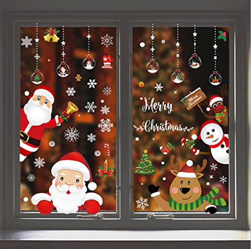 Bamboopack 8 Bögen Weihnachtsdekorationen Fensteraufkleber Klammern Schneeflocke Weihnachtsmann Rentier Schneemann Xmas Decals für Winterparty Weihnachten Themenaktivitäten Glas Fensterdekoration von Bamboopack