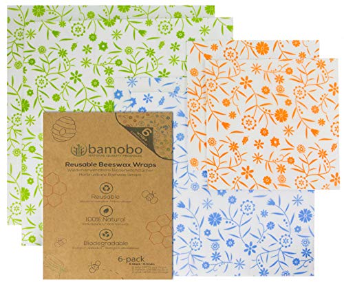 [6x] Bio Bienenwachstücher für Lebensmittel - Bio Bees Wrap Wachspapier - Beeswax Wrap - Frischhaltefolie Wiederverwendbar - Nachhaltige Plastikfreie Produkte von Bamobo