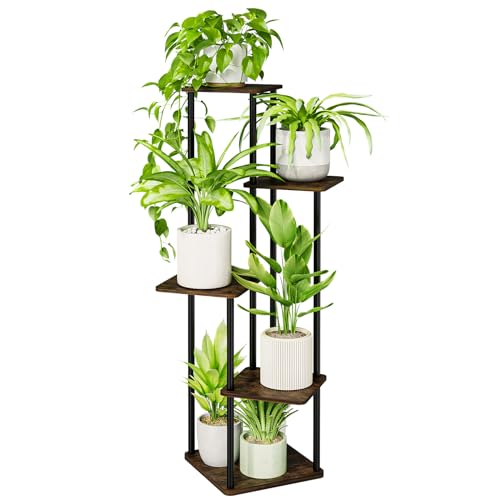Bamworld Pflanzenständer mit 5 Ebenen, Eckregal aus Metall für mehrere Pflanzen, hoher schwarzer Blumenständer für Terrasse, Garten, Balkon, Wohnzimmer, Schlafzimmer von Bamworld