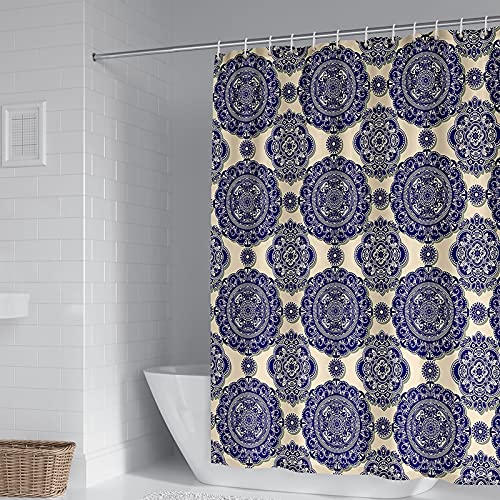 Banemi Duschvorhang Modern, Duschvorhang Edel Azul Mandala de la Vendimia 150X200cm für Kleine Badewanne mit 12 Duschvorhangringen von Banemi