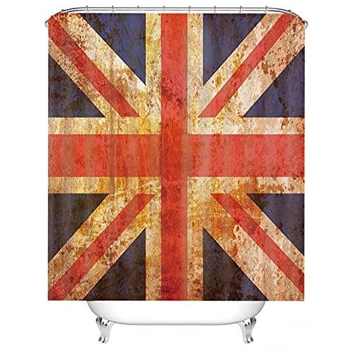 Banemi Duschvorhang Muster, Duschvorhang Befestigung Wand Flecken Rot Blau Uk Flagge 180X200cm für Eck Dusche mit 12 Duschvorhangringen von Banemi