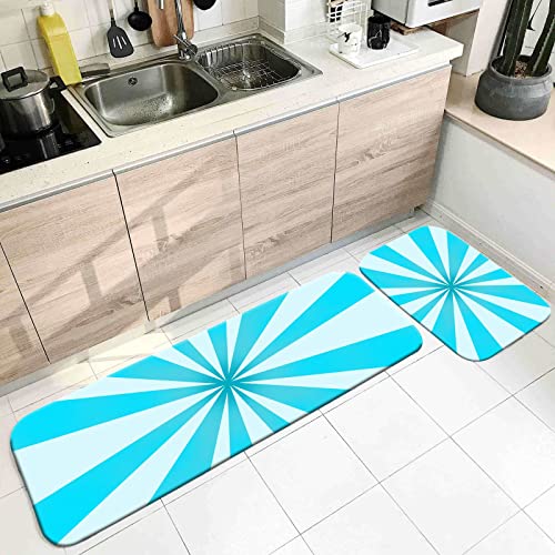 Banemi Teppich Flauschig, Teppich für Die Küche Lang Türkis Weiß Strahlmuster 40X60cm+40X120cm Heimtextilien von Banemi