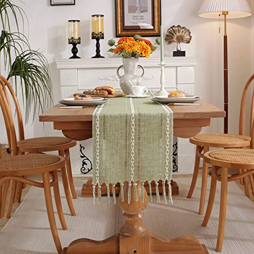 Banemi Tischläufer Draußen, Tischläufer Grün Abwaschbar Polyester Streifen für Party, Kommode und Esszimmer 275X33cm von Banemi