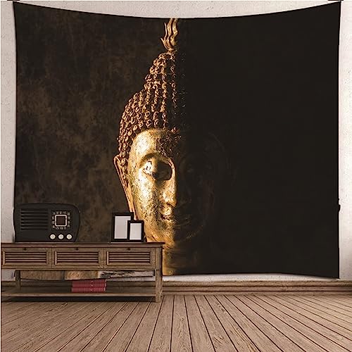 Wandbehang 200x200, Wandbehang Tuch Schwarz Buddhismus Thema Buddha Kopf Wandteppich Wanddeko Schlafzimmer von Banemi