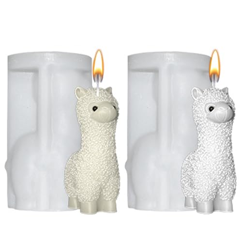 2 Stück Silikon-Kerzenformen, 3D Alpaka Kerze machen Formen Säule Kerze Formen wiederverwendbare Weihnachten Kerze Formen Gießen Silikonformen für Fondant Schokolade Seife von Banziaju