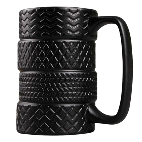 Radreifen Kaffeebecher, 480ml Keramikbecher Tasse Kreative Trinkbecher 3D Trinkbecher Kaffeetasse mit Henkel Coole schwarze Tassen Haushalt Teetasse für Büro Haus Auto von Banziaju