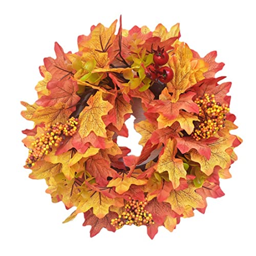 Simulationskranz künstlicher Herbstkranz -Haustürkranz mit Ahornblättern rote Beere für Halloween Thanksgiving von Banziaju