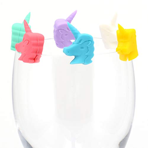 Bar Amigos Einhorn-Weinglas-Marker aus Silikon, 6 Stück, Mehrfarbig, perfekt für Partys – haftet einfach an den Seiten von Gläsern und Flaschen von Bar Amigos