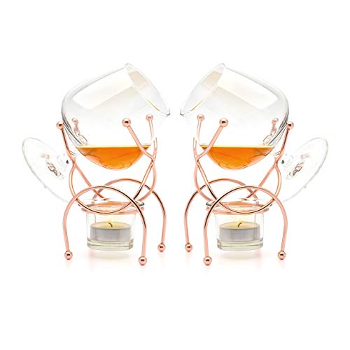 Bar Amigos Weinbrand Gläser und Cognacglas-Wärmer, 2er Set, Kupferständer, Geschenkset mit Teelicht & Kupferhalter – Brandy Warmer Set Premium Trinkset teelichter glas von Bar Amigos