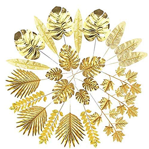 Barabesty 24 Stück künstliche Blätter, goldene Palmenblätter, tropische Pflanzen, Palmenblätter für Hochzeit, Zuhause, DIY-Dekorationen von Barabesty