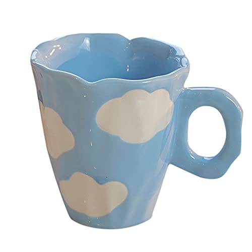 Barabesty Handgemachte Keramiktassen, Handbemalt, Tulpe und Wolke, UnregelmäßIge Kaffeetasse für Tee, Milch, Kreative Geschenke, Tasse (Blau) von Barabesty