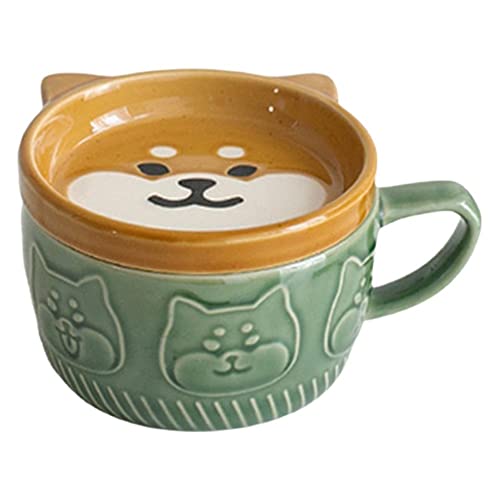Barabesty Japanische süße Tasse aus Keramik, Shiba Inu Panda, Kaffeetasse mit Deckel, Heimpaar, Milch, Frühstückstasse, Wasserbecher (grün) von Barabesty