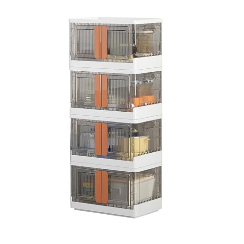 Barlezy Stapelbare Aufbewahrungsbox mit Deckel und Abschließbar Tür,Zusammenklappbare Aufbewahrungsbox aus Kunststoff mit Rädern, Ideal für Küche Wohnzimmer und Schlafzimmer 4x 32L von Barlezy