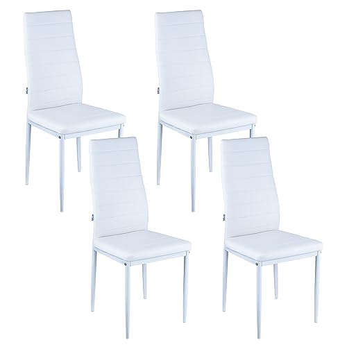 Baroni Home Esszimmerstühle 4er Set, Polsterstühle mit hoher Rückenlehne und ergonomischem Sitz, Elegante und Moderne Esstisch-Stühle aus Kunstleder mit Stahlrahmen, 40x48x96 cm, Weiß von Baroni Home