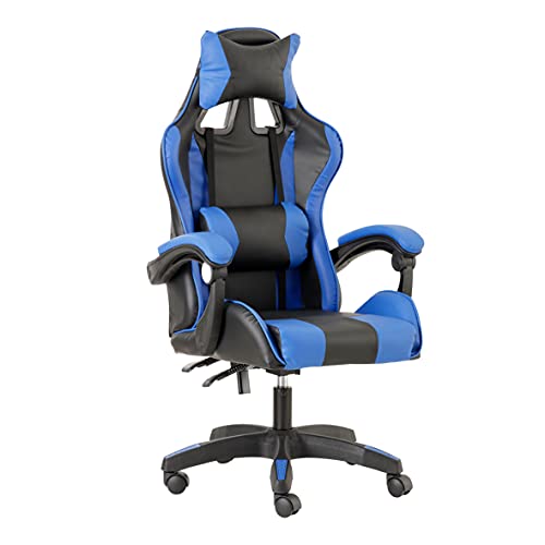 Baroni Home Gaming-Stuhl, ergonomischer Bürostuhl, gepolstert Gaming Sessel mit bequemer, Verstellbarer Rückenlehne, Gamer Chair mit Kopfstütze und Lendenwirbelstütze, Blau von Baroni Home